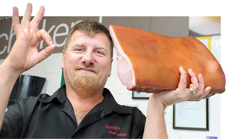 Scotty Reid with a flinch of bacon. Scotty Reid with a flinch of bacon.